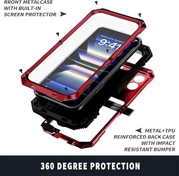 Case for iPhone 16 Pro Max/16 Pro/16 Plus/16, Outdoor Heavy Duty Tough Aluminium Metal Military Shockproof Full Body Case with Built-in Screen Protector