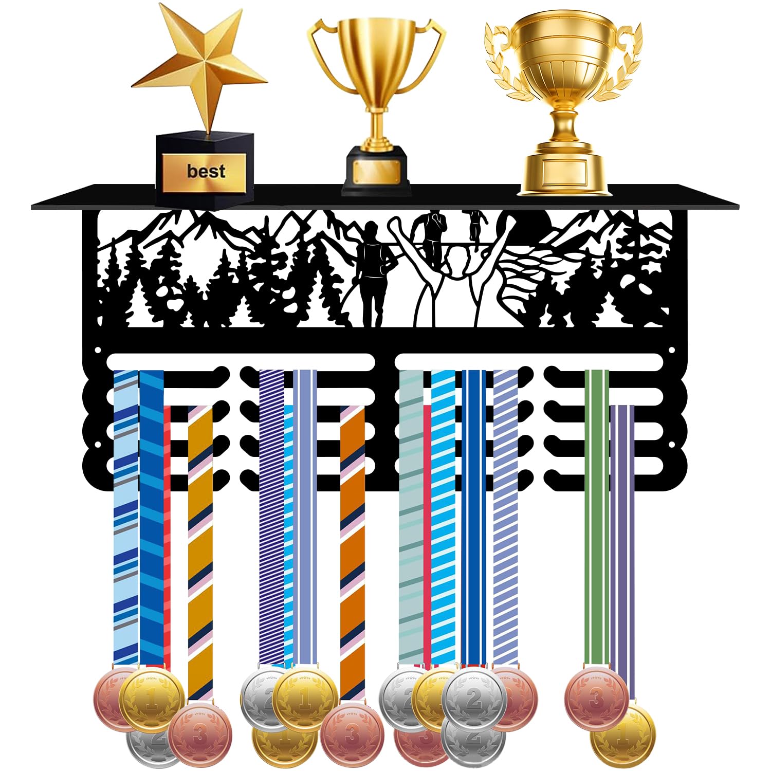 ACRNIGHEET Medal Hanger Display Holder Rack for Awards, Running Medal Holder Wall Hanger, Trophy Shelf Award Ribbon Holder, Race Medal Hanger Display for Athlete Boy Girl Holder Gifts for Runners