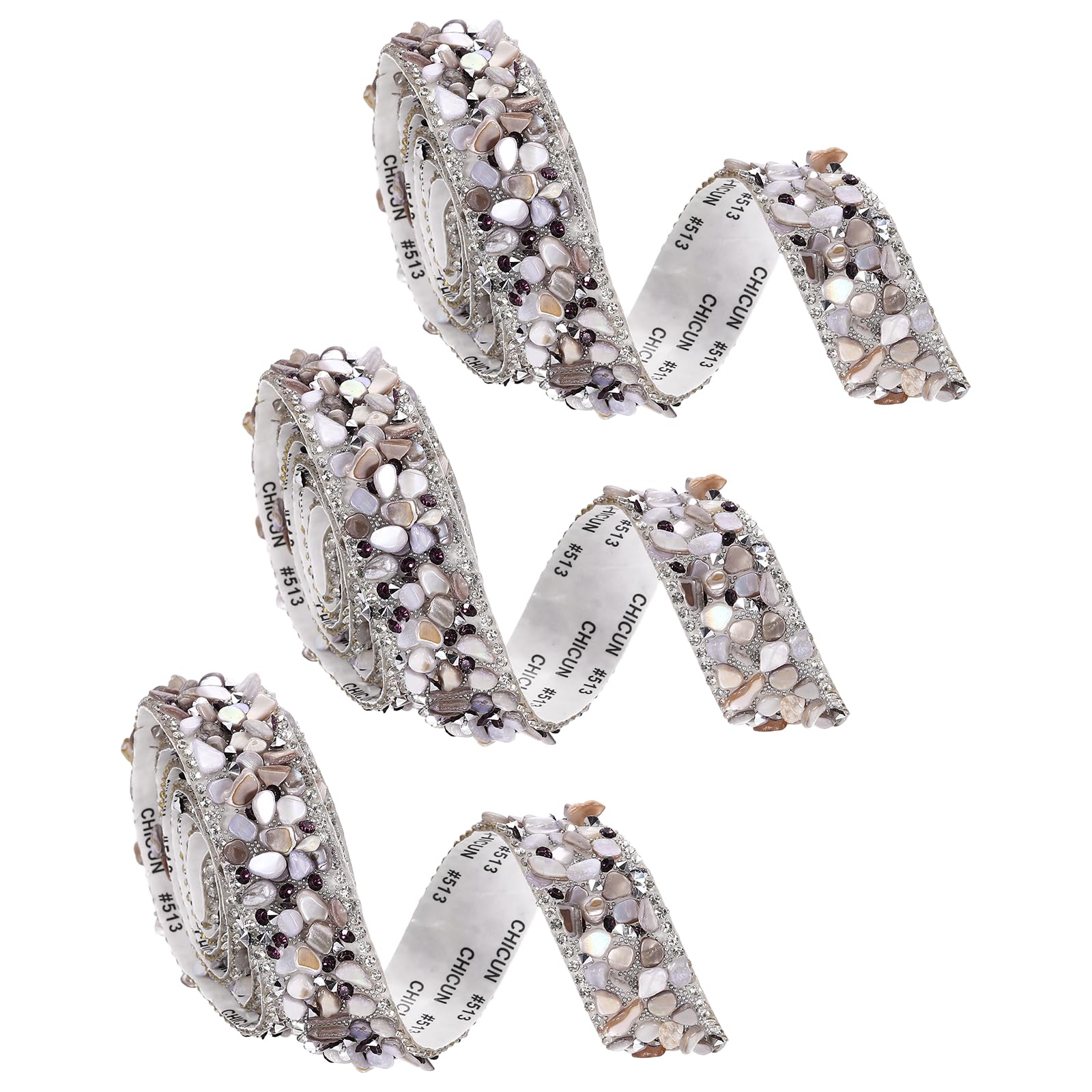 sourcing map 3 Rolls 1 Yard x 0.79" Crystal Rhinestone Ribbon, Self Adhesive Resin Crystal Trim Ribbon Strips, Sparkling Gemstone Trims for DIY Crafts, Clothes, Party Decoration, Brown Purple