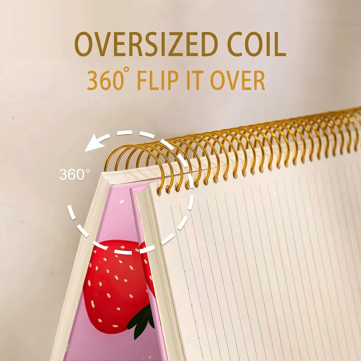 iampanda Spiral Journal Notebook,Strong Twin-Wire Binding with Premium Paper for Women,60 Sheets A5 College Ruled Notebook/Journal,Perfect for School Office Home Gifts,Strawberry Daisy Heart Star image 4