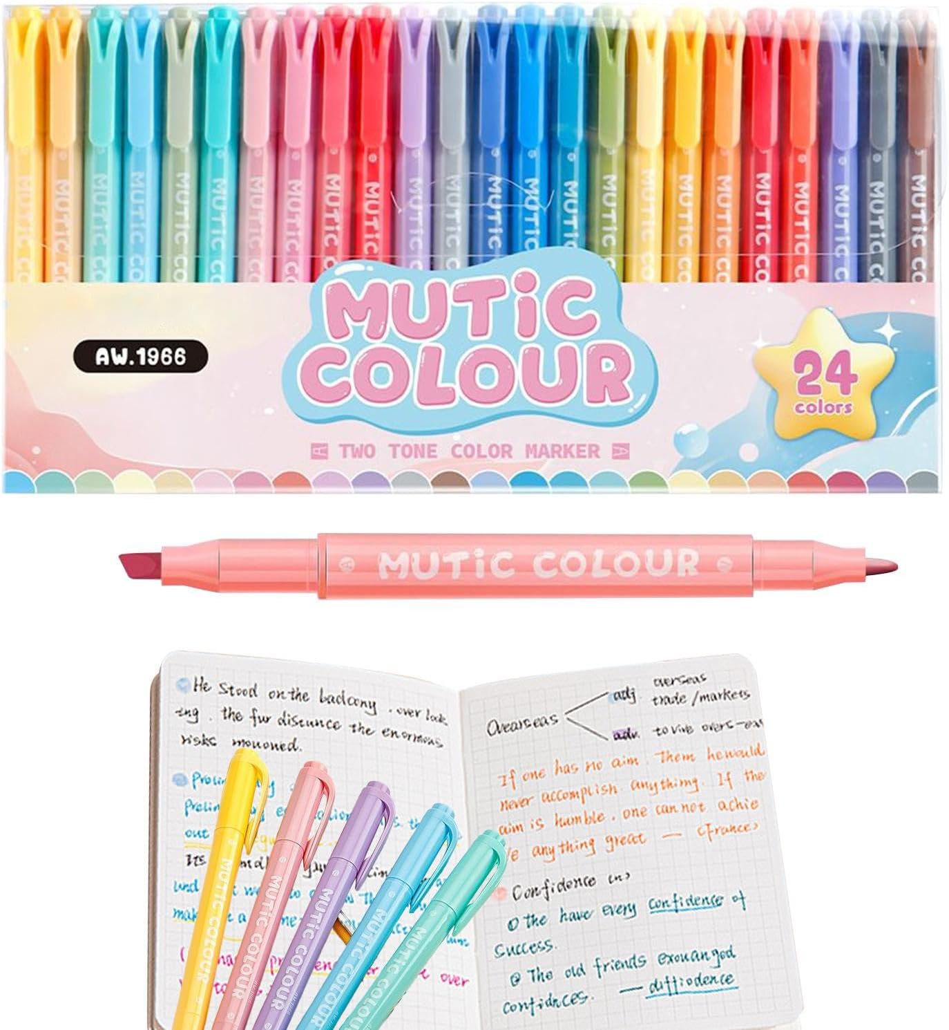 Colorful Highlighters | Fluorescent Highlighters for School,Double Tip Markers Stationery Supplies for Student Teacher Study Work Home Office Classroom Writing Drawing