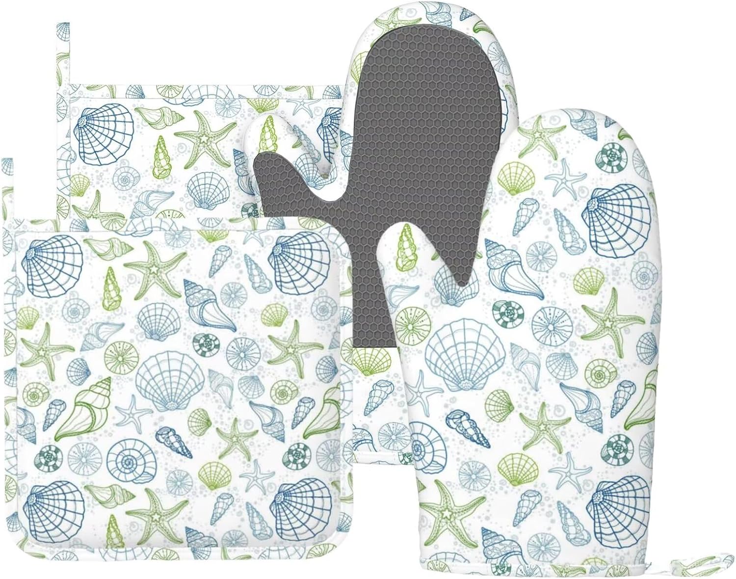 Blue White Chinoiserie Floral Oven Mitts and Pot Holders for Heat Resistant Florals Silicone Oven Mittens and Potholders Gloves Hot Pads for Kitchen Cooking Baking Grilling BBQ