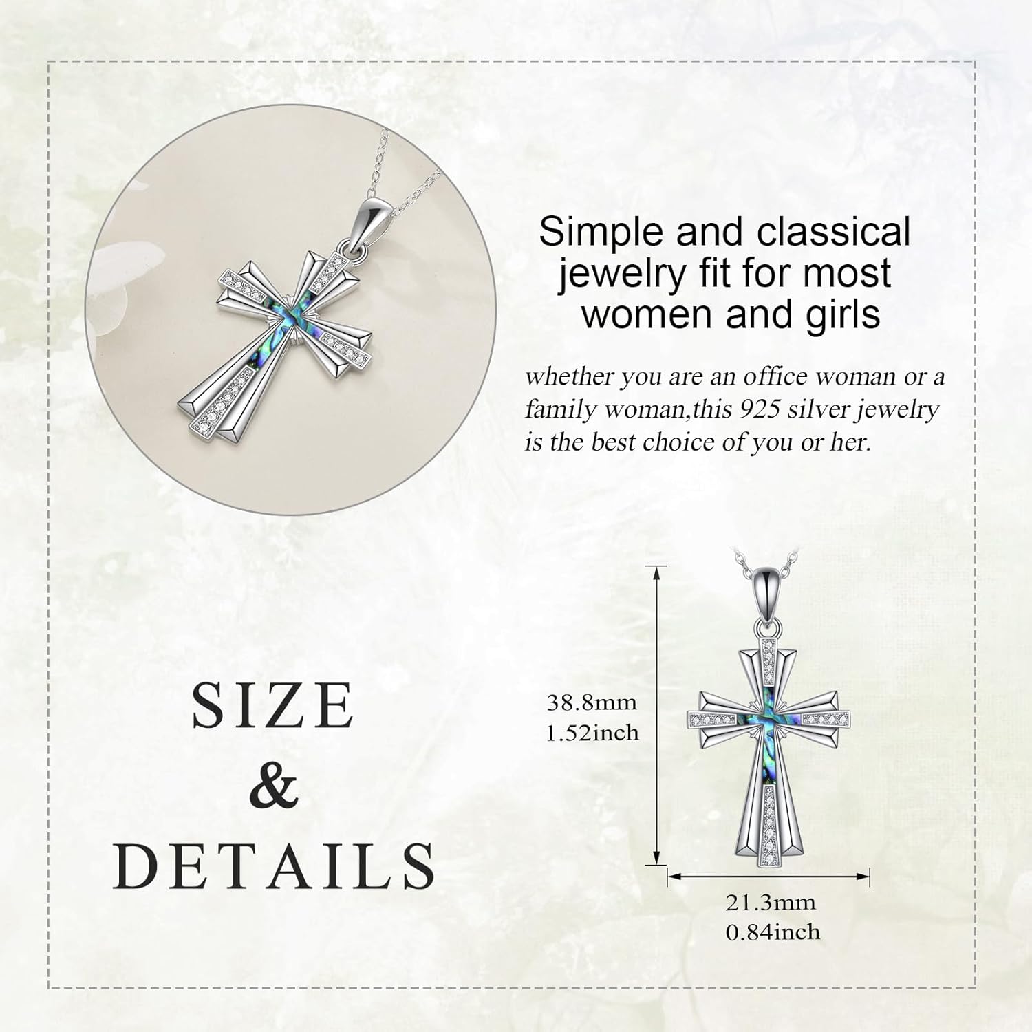 Cross Necklace for Women 925 Sterling Silver Abalone Crucifix Pendant Necklace Religious Christian Jewelry Faith Gifts for Wife - Image 5