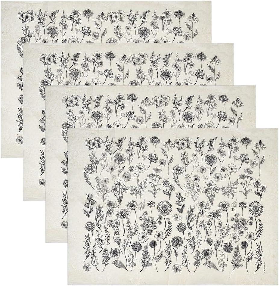 OLYCRAFT 4 Sheets Magnolia Underglaze Paper Transfer 21x15 Inch Ceramic Clay Transfer Paper Flower Porcelain Glaze Decals for Pottery Art DIY Sticker Overglaze Enamel Waterslide Decal