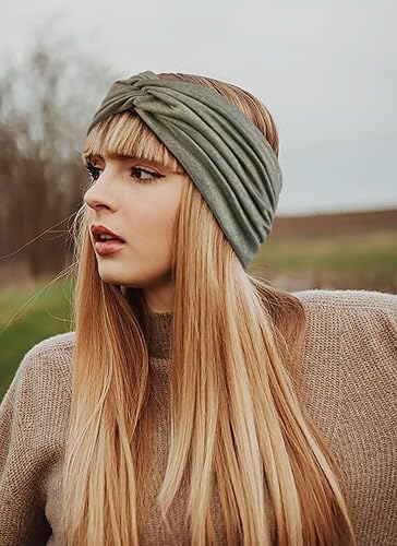 Miniatura 5 de TERSE Diademas tipo turbante extra anchas para mujer, diadema trenzada de 7 pulgadas, diadema elástica bohemia para mujer, accesorios