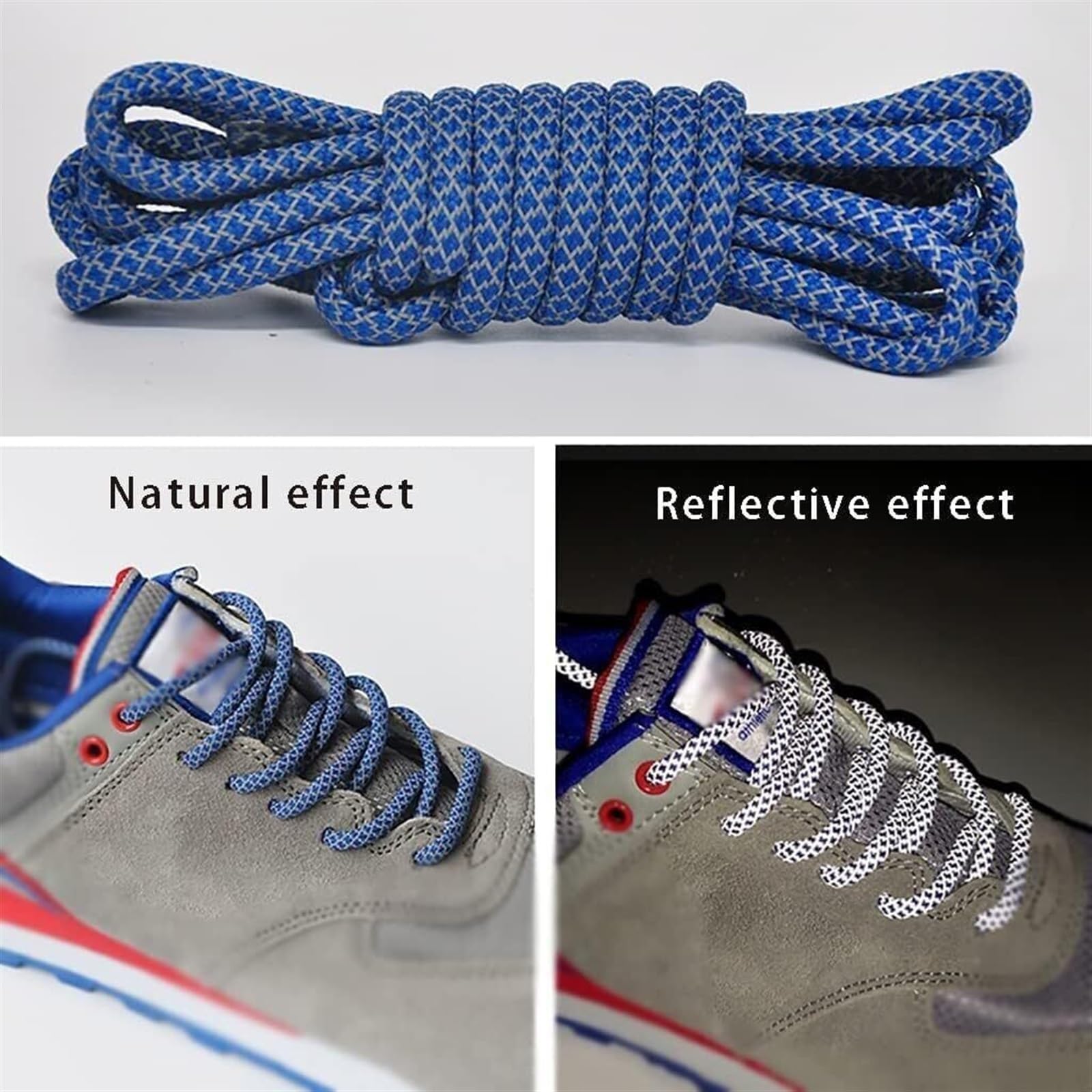 Schnürsenkel,Starke Schnürsenkel,Schnürsenkel.Runde Reflektierende Schnürsenkel for Sportschuhe,3 Paar(Blue,180cm)