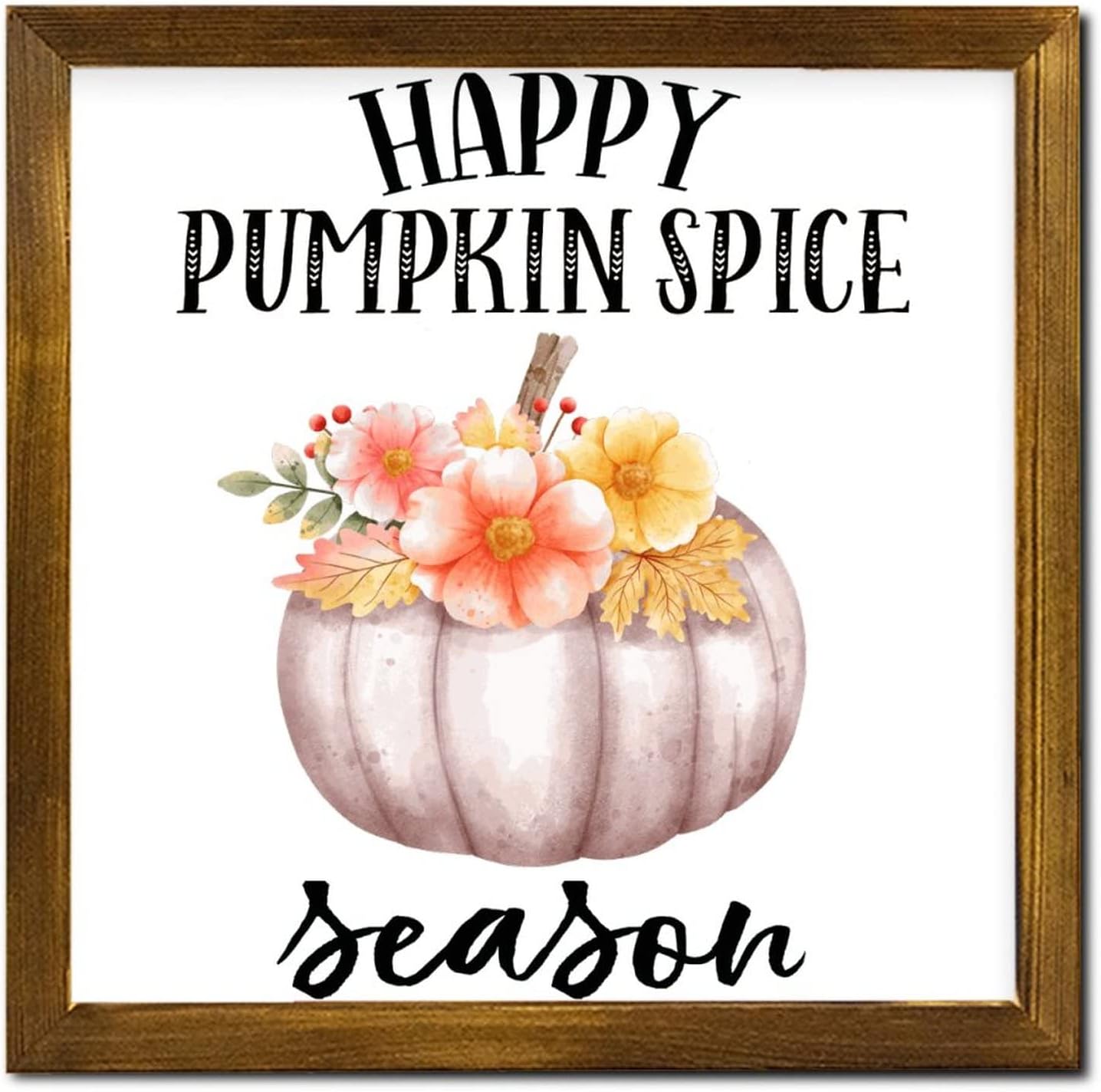 Happy Pumpkin Spice Season Framed Wood Signs Sunflower Maple Leaves Wood Plank Hanging Sign Classic Autumn Harvest Home Wall Hanging Sign Decor for Grandpa Papa Dad Boyfriend Teacher 12x12 inch