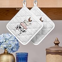 Vista 2 de Juego de 4 soportes para ollas, de vaca, cerdo, oveja, pollo, animales de granja, para cocina, almohadillas calientes a prueba de calor, tablero