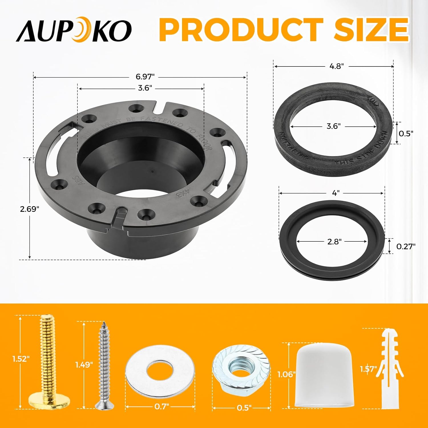 Aupoko RV Toilet Seal and 3'' Socket RV Toilet Flange Kit Compatible with 300/310/320 RV Toilets, Replace 385345892 Flange, 385311658 Flush Seal and 385311652 Base Seal, 3 in 1 Combination Seal Kit