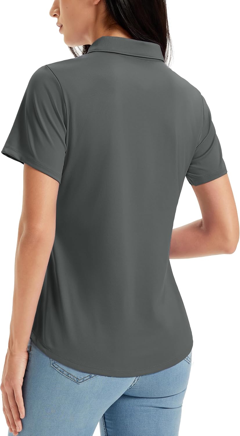 MAGCOMSEN Women's Golf Shirts Short Sleeve Polo UPF 50+ V Neck Collared Tops Quick Dry Tennis Athletic T Shirts