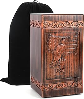 Extra Large Wooden Urns for Human Ashes Adult Man, Military and Patriotic Cremation Urns