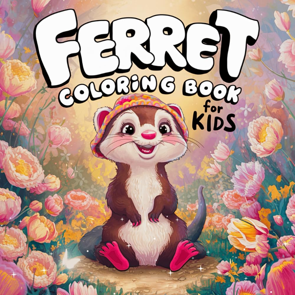 Ferret Coloring Book For Kids: 45 Cute And fun Ferret Animal Coloring Pages For Girls and Boys Who love Ferrets