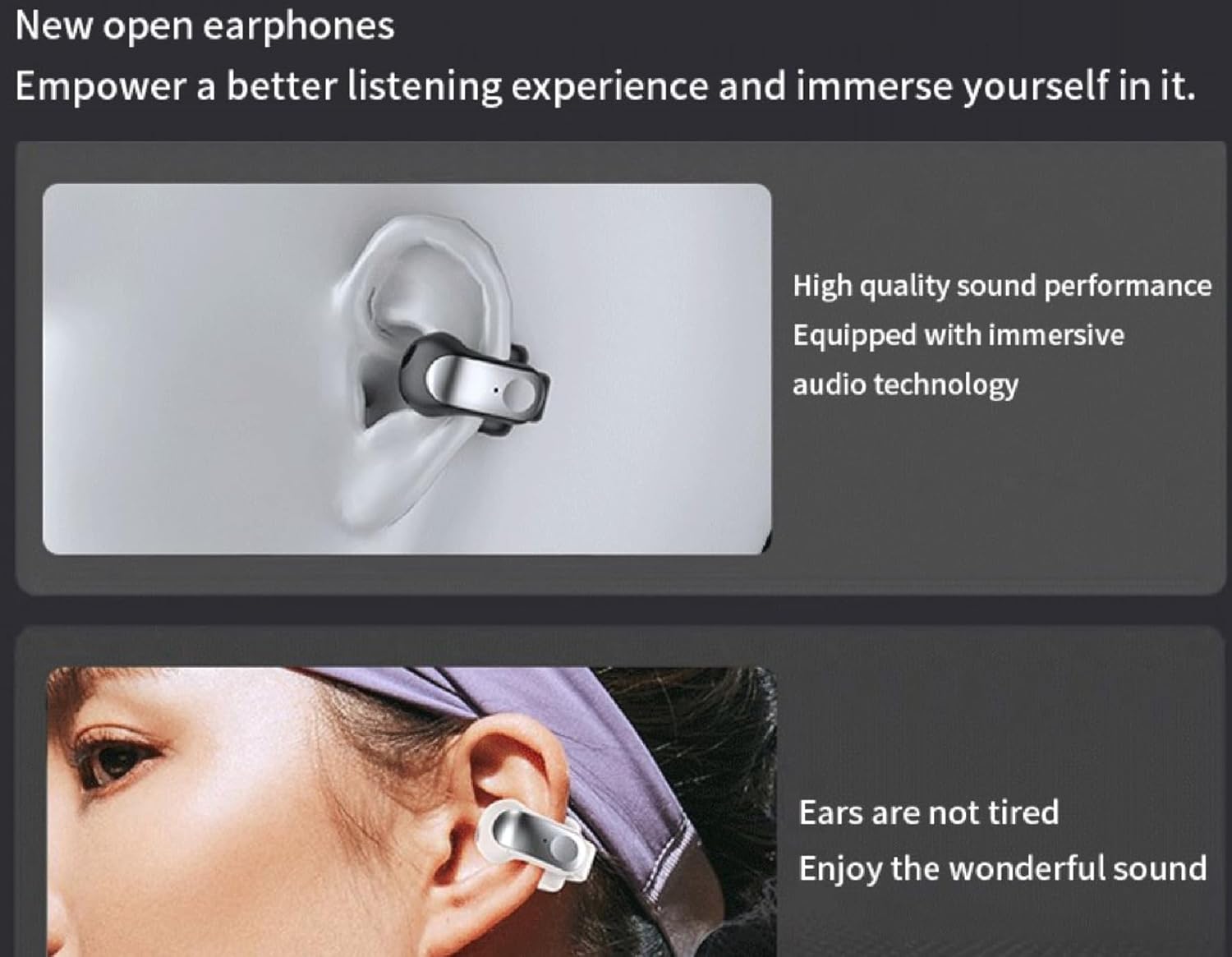Open Ear Clip Wireless Earbuds Bluetooth 5.4,Sports Earphones, Clip-on Bluetooth Headset,Waterproof Fitness Headphones for Running,ENC Noise Reduction,Directional Sound Transmission,Long Battery Life