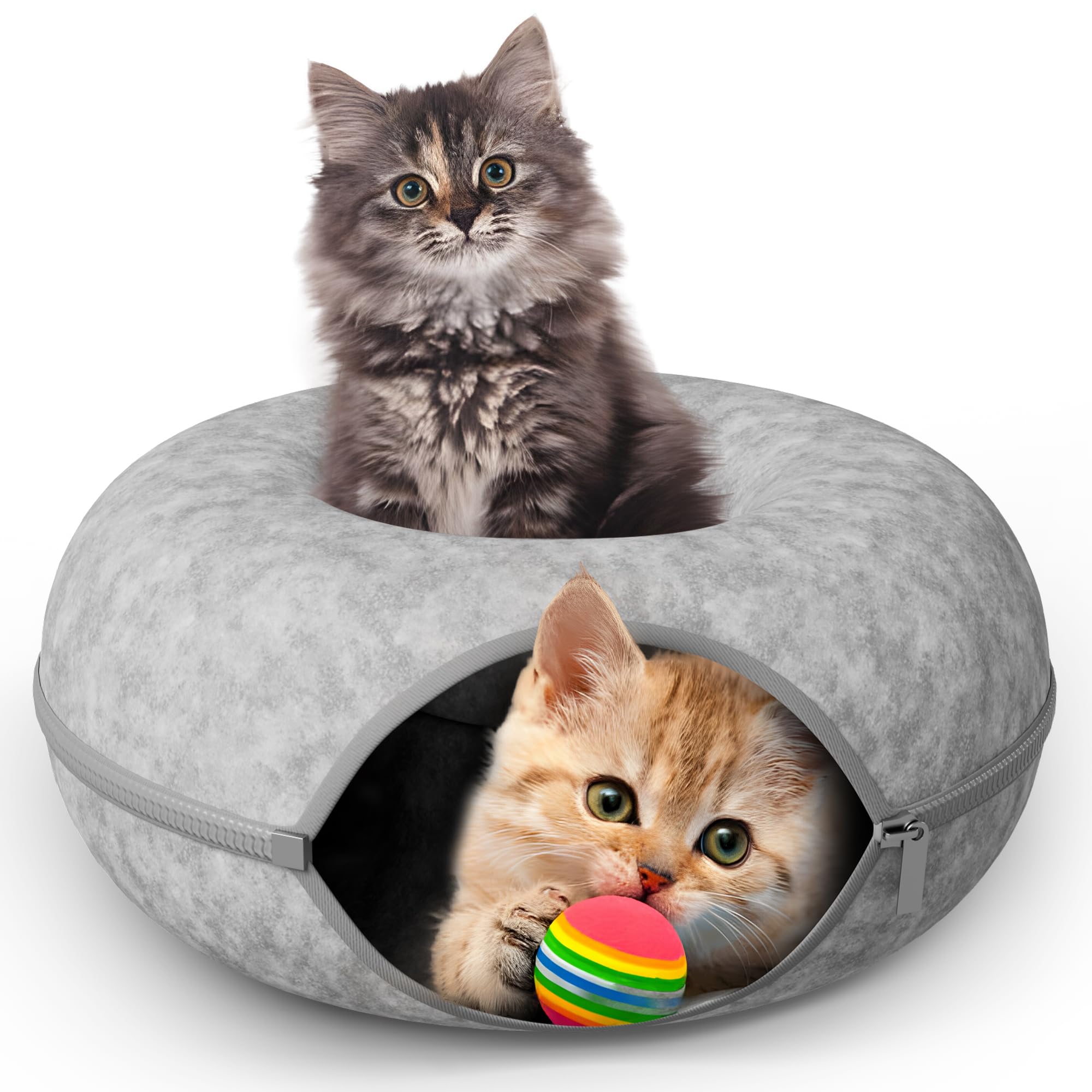 Cat Peekaboo Cave, Deluxe Cat Tunnel Bed for Indoor Cats, Enhanced with Collapsible Cat Tunnel & Plush Donut Cat Bed, Ultimate Cat Cave Donut for Relaxation & Play, Easy-Clean & Durable