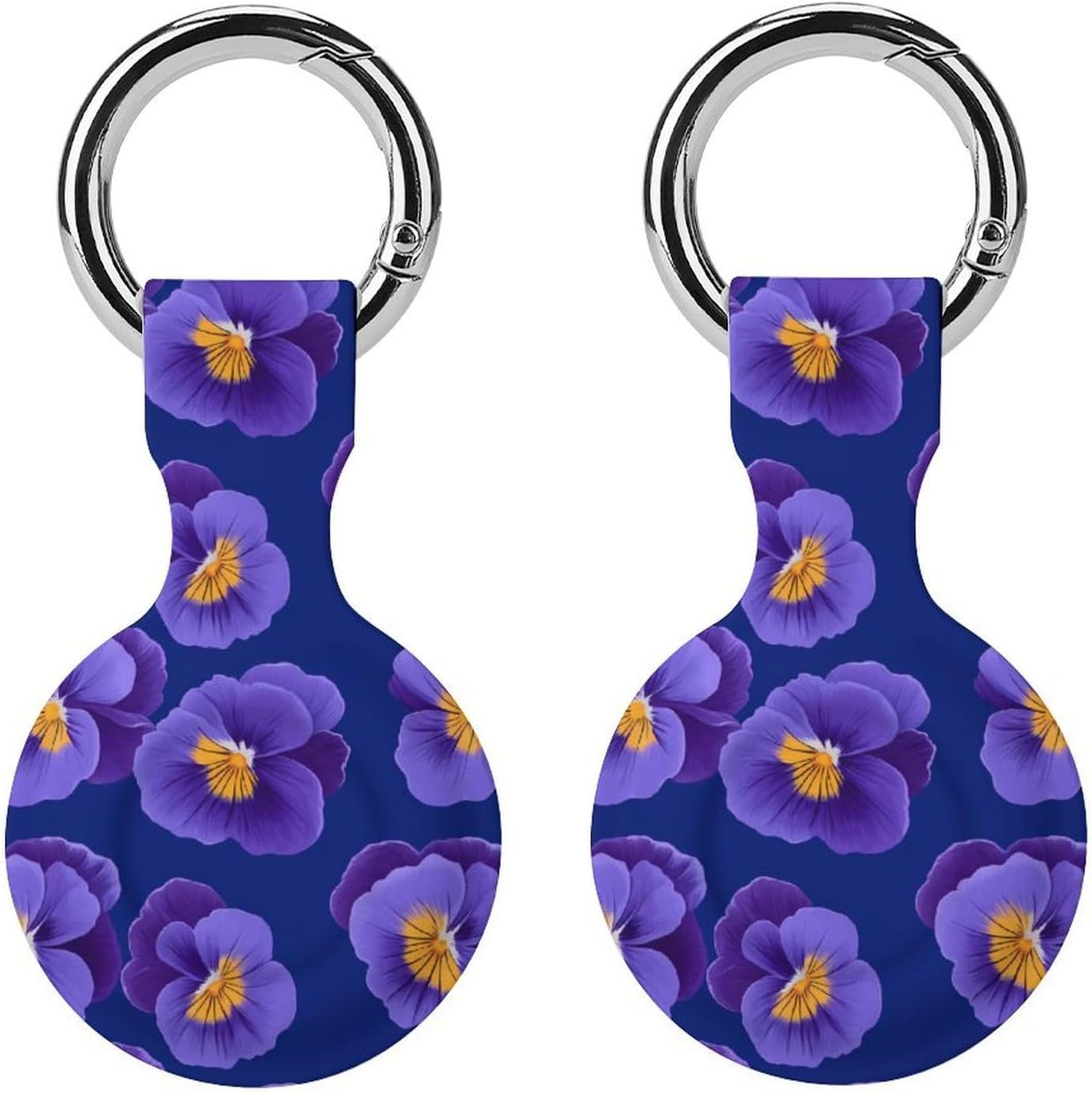 Purple Pansies Flowers Funny Cover Compatible with AirTag Case Protector GPS Tracker Holder with Keychain