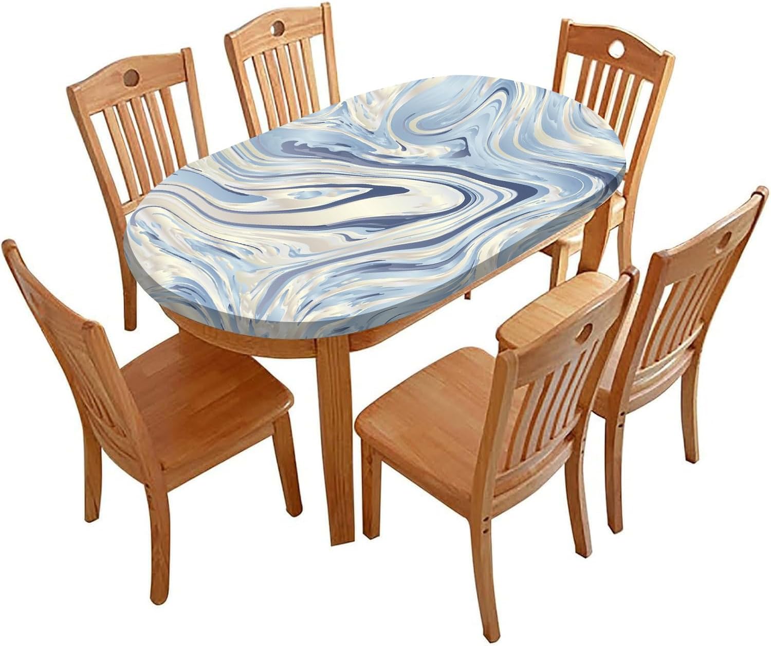 Oblong/Oval Marble Fitted Table Cover, Washable Dinner Picnic tablecloths for Patio and Kitchen Dining, Fits 42x60inch Table Abstract