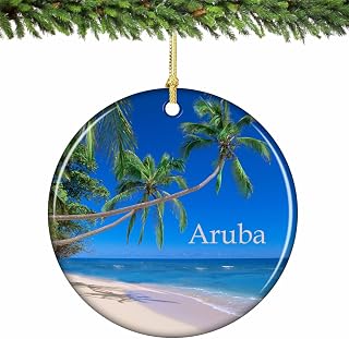 Aruba Beach and Palm Trees Christmas Ornament Porcelain 2.75 Inches