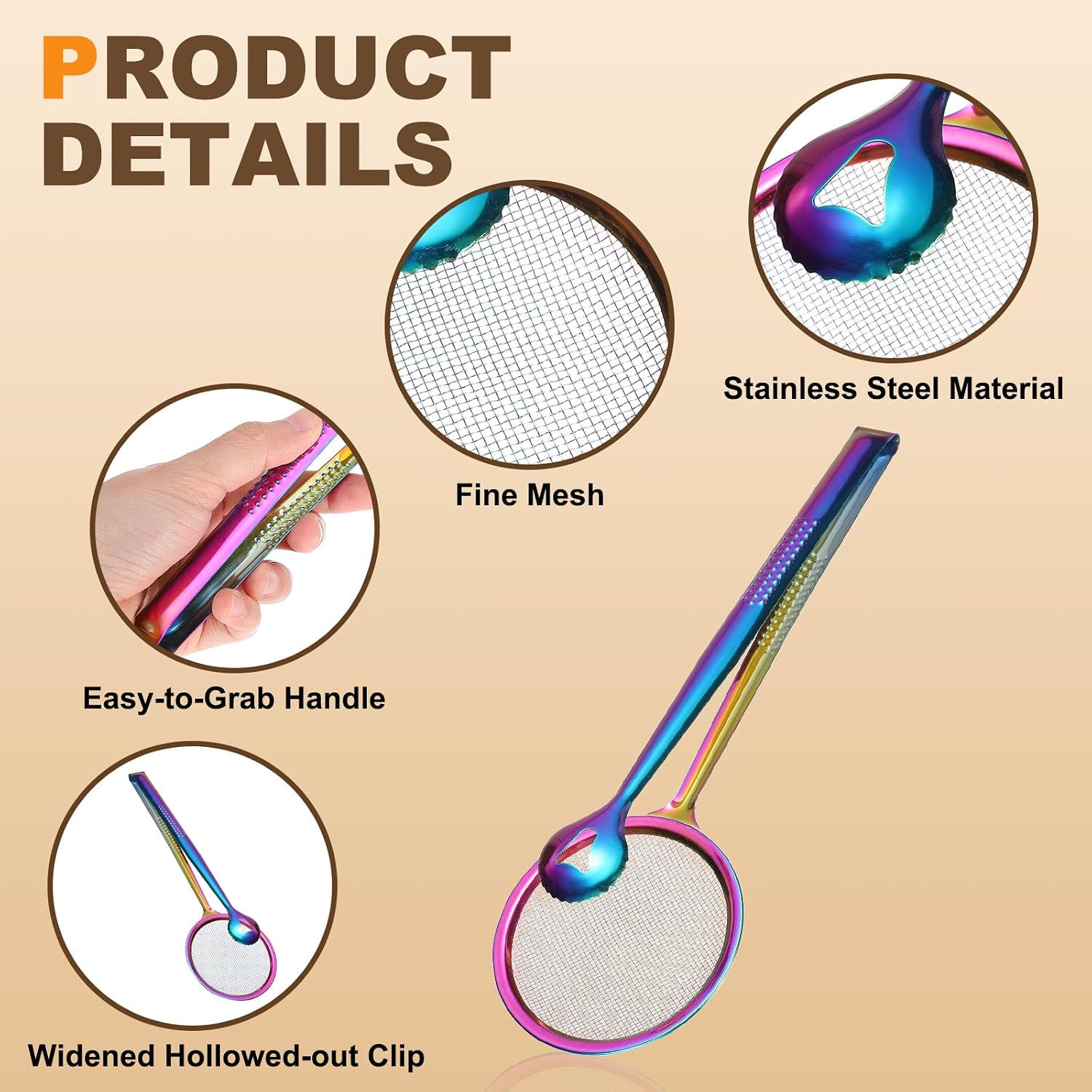 uxcell 2Pcs Stainless Steel Strainer Tongs, 11.2" Multi-Functional Food Strainer with Clip Fine Mesh Oil Filter Skimmer Hot Pot Clips for Kitchen Tool Restaurant Frying Cooking, Colorful image 3
