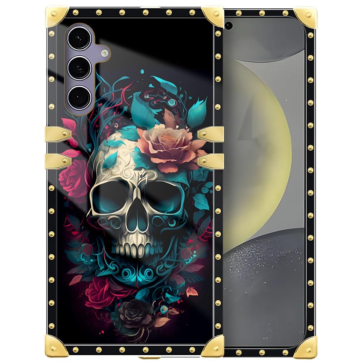 DAIZAG Compatible with Samsung Galaxy S24/S25 Case,Skull with Flowers Golden Decoration Soft TPU Protective Cover Shell Case Anti-Scratch for Samsung