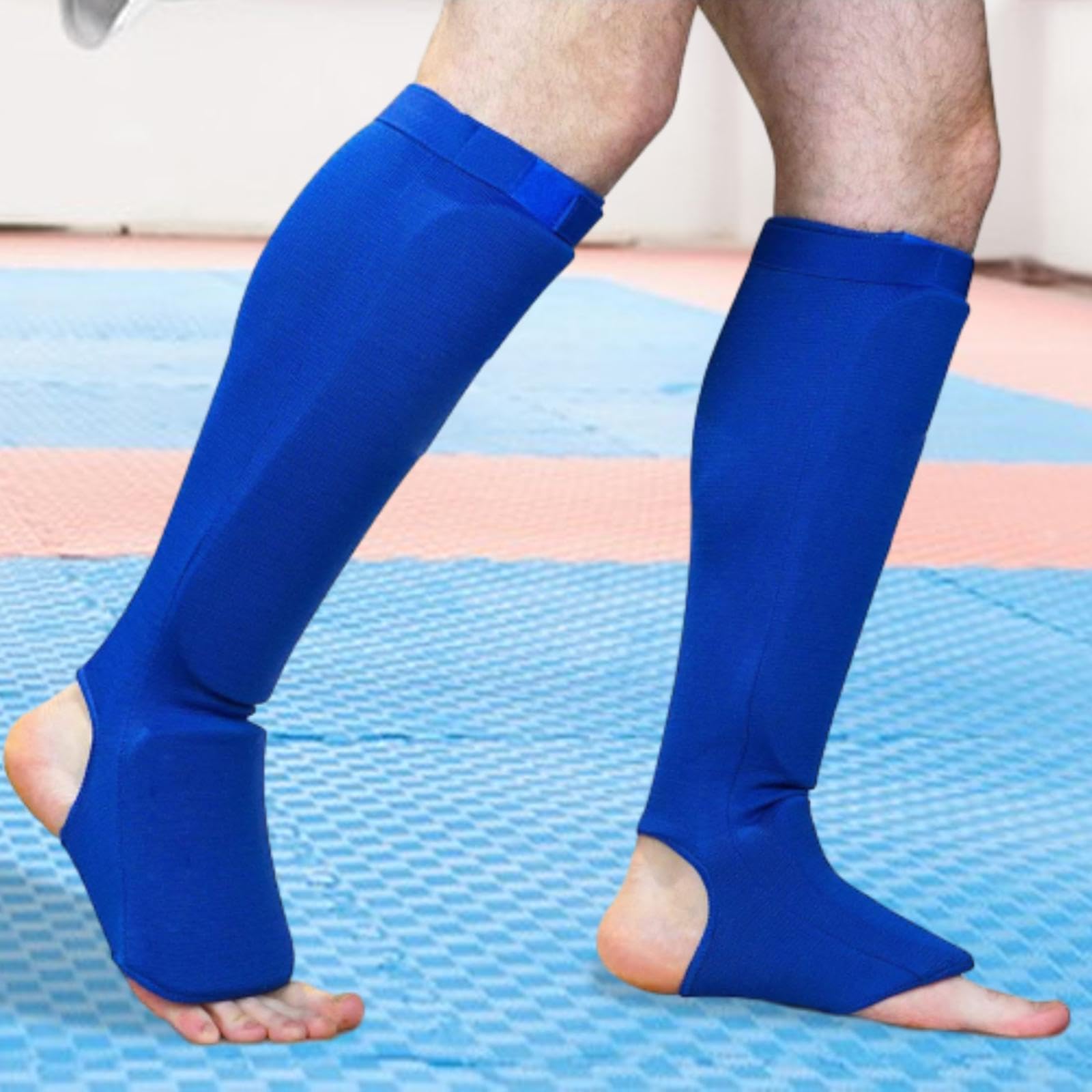QSTDGVPW Shin Instep Guards Protector Padded Leg Guards Protective Equipment for MMA Boxing Training Muay Thai Kickboxing Taekwondo, Blue Color L
