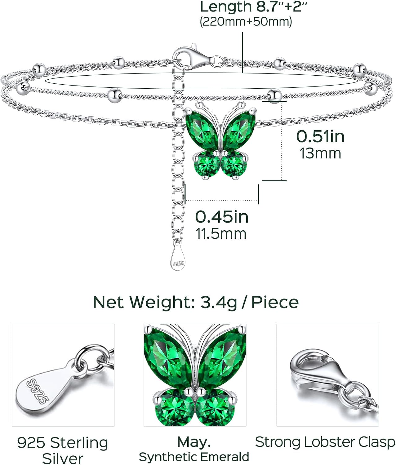 ChicSilver 925 Sterling Silver Anklet Jewelry Set for Women, Simple Dainty Ankle Bracelet for Beach Party(with Gift Box)