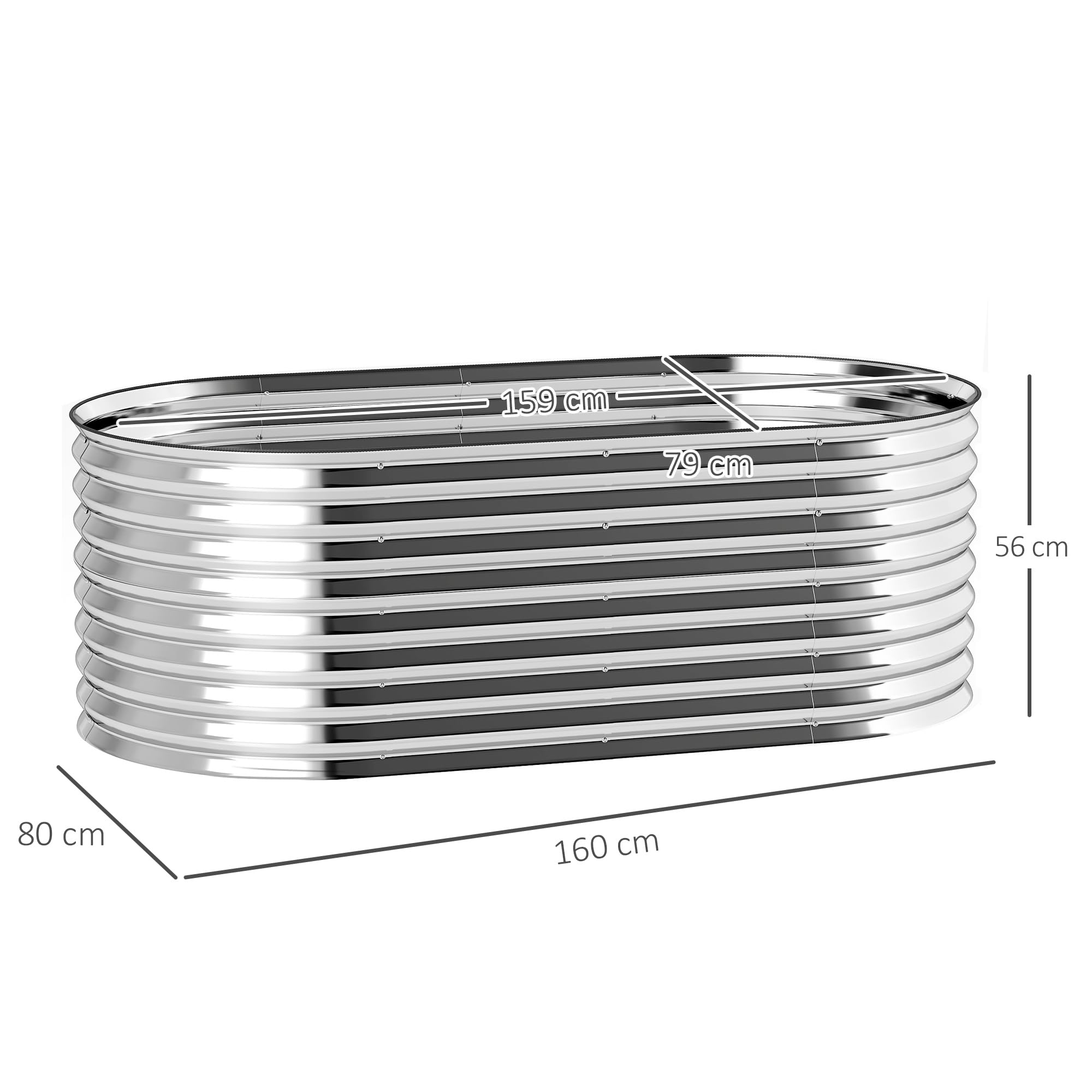 Outsunny Carré Potager de Jardin Potager surélevé, bac Potager en Acier galvanisé, jardinière Exterieur modulaire résistant à la Rouille 160x80x56cm, pour légumes, Fleurs et Herbes Jardin, Argent