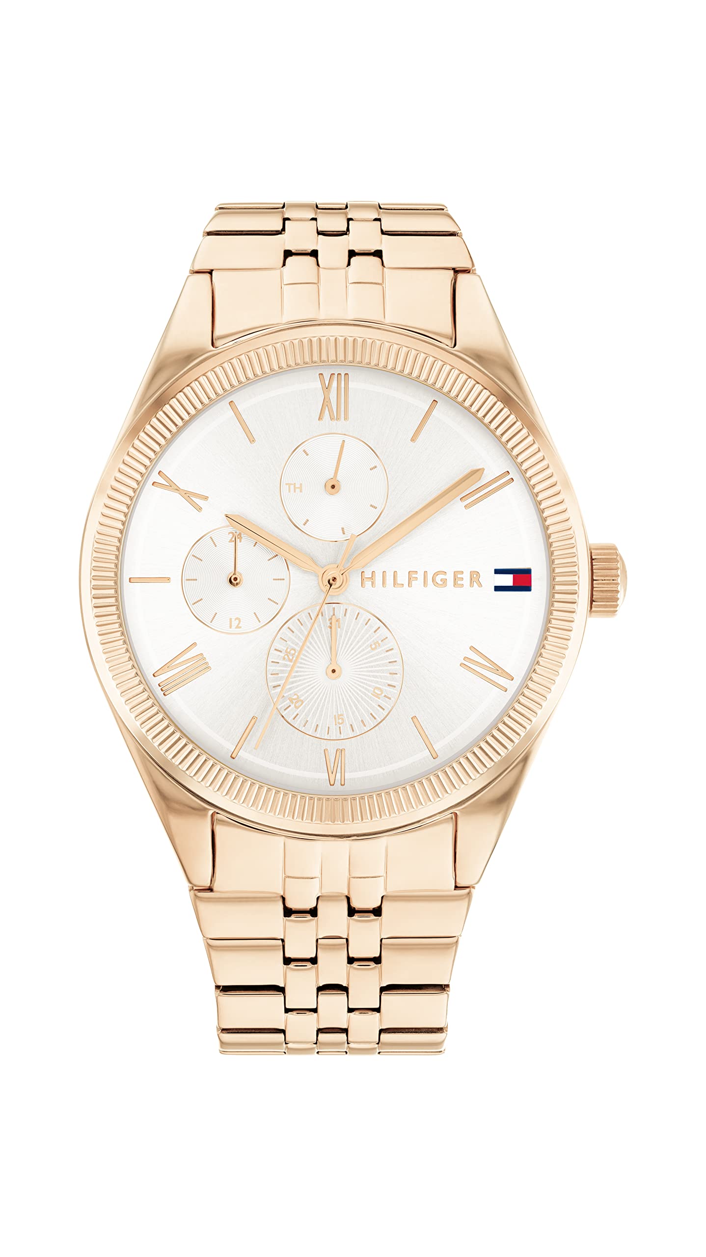 Tommy Hilfiger Reloj, Analógico de Cuarzo Multifunción para Mujer con Correas en Acero Inoxidable Y de Cuero