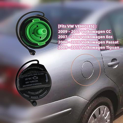 Miniatura 4 de Tapa de gasolina 3C8201550E 3C0-201-550-N 3C0201550N se adapta a Volkswagen 2006-2010 Passat, 2009-2017 CC, 2007-2016 Eos, 2009-2017 VW Tiguan y más