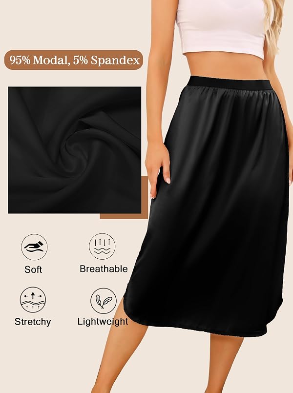 Wikoan 2 Pack Half Slip for Under Dresses Lace Long Satin Underskirt Women's Half Slip Anti Static Skirt Extender,Navy & Black,XL by Wikoan - Used condition - Image 3