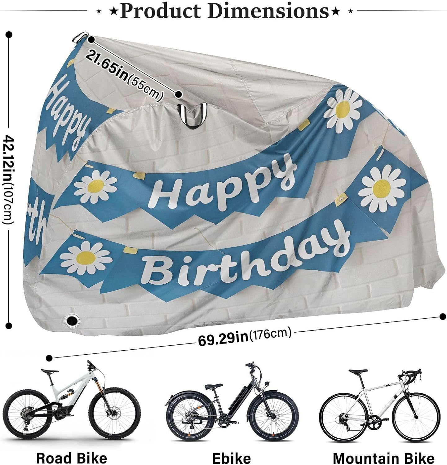 Birthday Patterns Bike Cover Waterproof Outdoor Storage, Bicycle Cover Rain Sun UV Wind Proof for Mountain Bike,Road Bike,Electric Bike