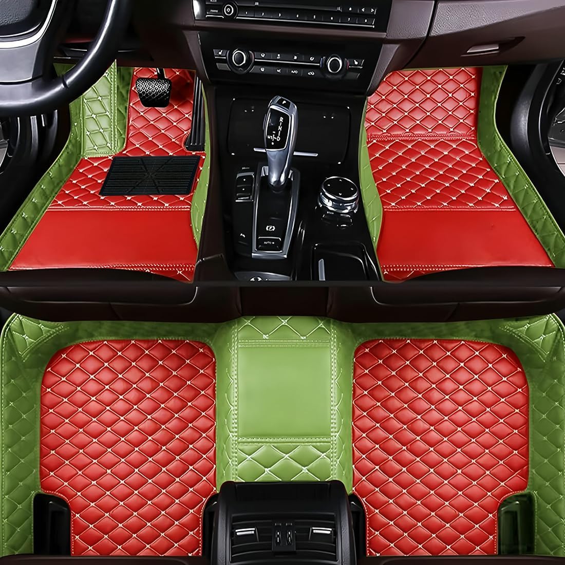 Customized Car Floor Mats Fit for Floor mat for Mercedes Benz A B C CLA CLS CLK GLE GLS GLA GLK GL ML G S GLC SL CL SLC R SLK Luxury Full Coverage Car Floor Mats... (Apple Green and red)
