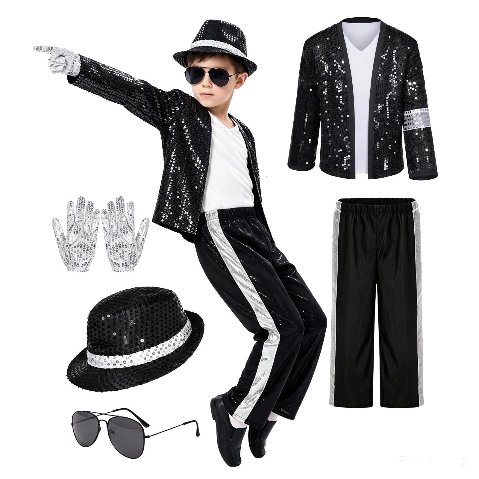 Generico Accessori per costume da pop star per bambini, ballerini anni '80, set cosplay con jazz, discoteca, pop star, costume per la Giornata mondiale del libro