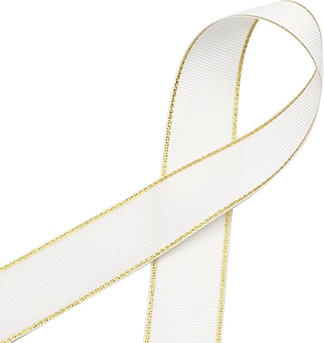 Miniatura 10 de David accessories Rollo de cinta de grogrén sólido de 25 yardas y 1 pulgada con bordes dorados para envolver regalos, manualidades, hacer lazos para