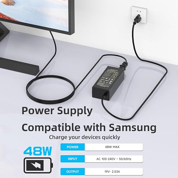 19V TV Power Cord Compatible with Samsung 22 32 UN32J UN22H UN32J4000AF UN22H5000 UN32J4000 UN32J400DAF BN44-00835A A4819-FDY BN44-00837A A6619