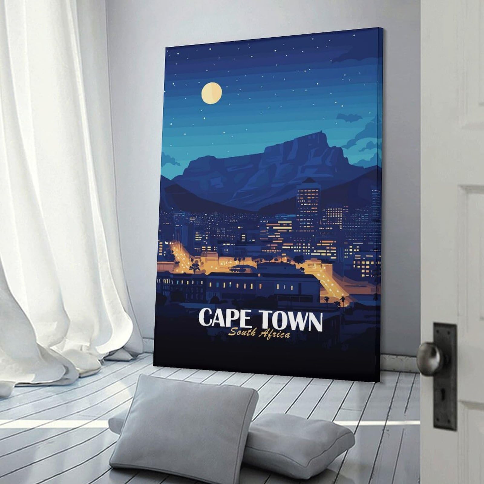 Junmoney Cape Town South Africa Nightscape Home Decor Wall Art, 12x18inch(30x45cm), for Wall Displays, Bedrooms Or Room Updates, Ideal for Building A Coordinated Art Wall