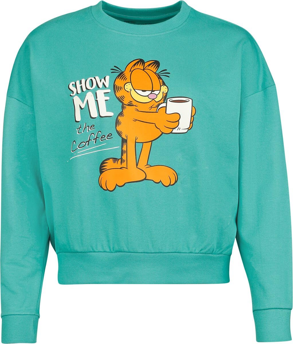 Sudadera Turquesa de Garfield para Mujer de Algodón Regular con Cuello Redondo 4