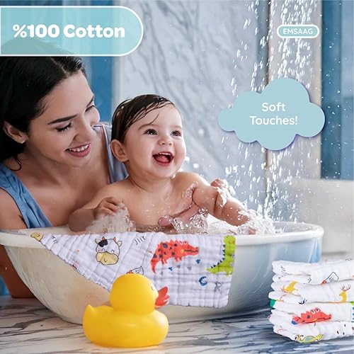 Miniatura 4 de Paquete de 7 paños de muselina para bebé, toallas suaves para recién nacidos, toallas absorbentes de baño y cara para bebé, 100% algodón, paños para