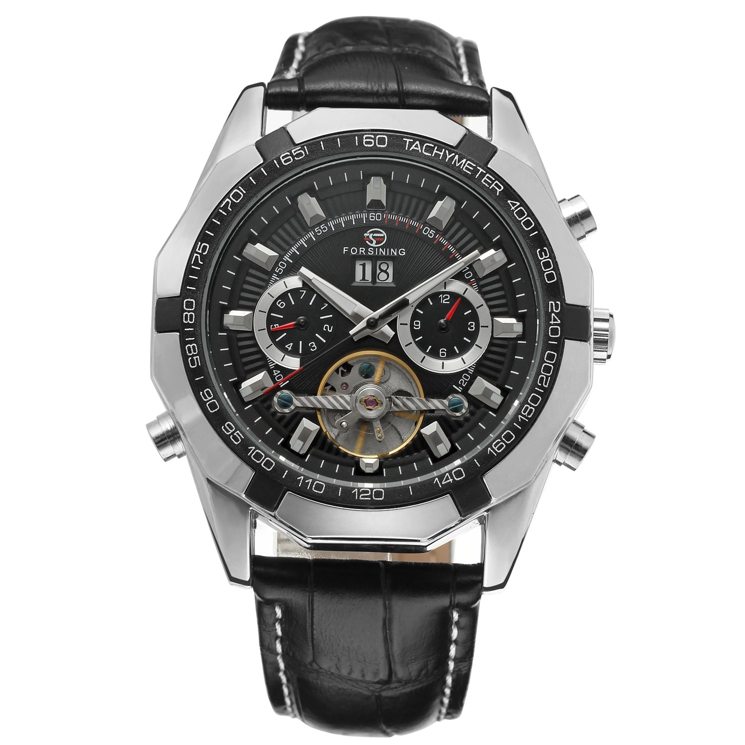Forsining Men's Self Winding Original Automatic Tourbillion Calendar Leather Strap Wrist Watch FSG340M3T1