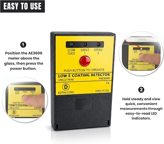 EDTM AE3600 Single Pane Low-E Glass Coating Detector, Made in USA