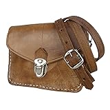 Simandra Leder-Tasche „Tanger“ 12x16cm braun • marokkanische Umhängetasche, 2 Fächer • 100% Handarbeit • verstellbarer Schultergurt Schultertasche Gürteltasche Abendtasche Hellbraun