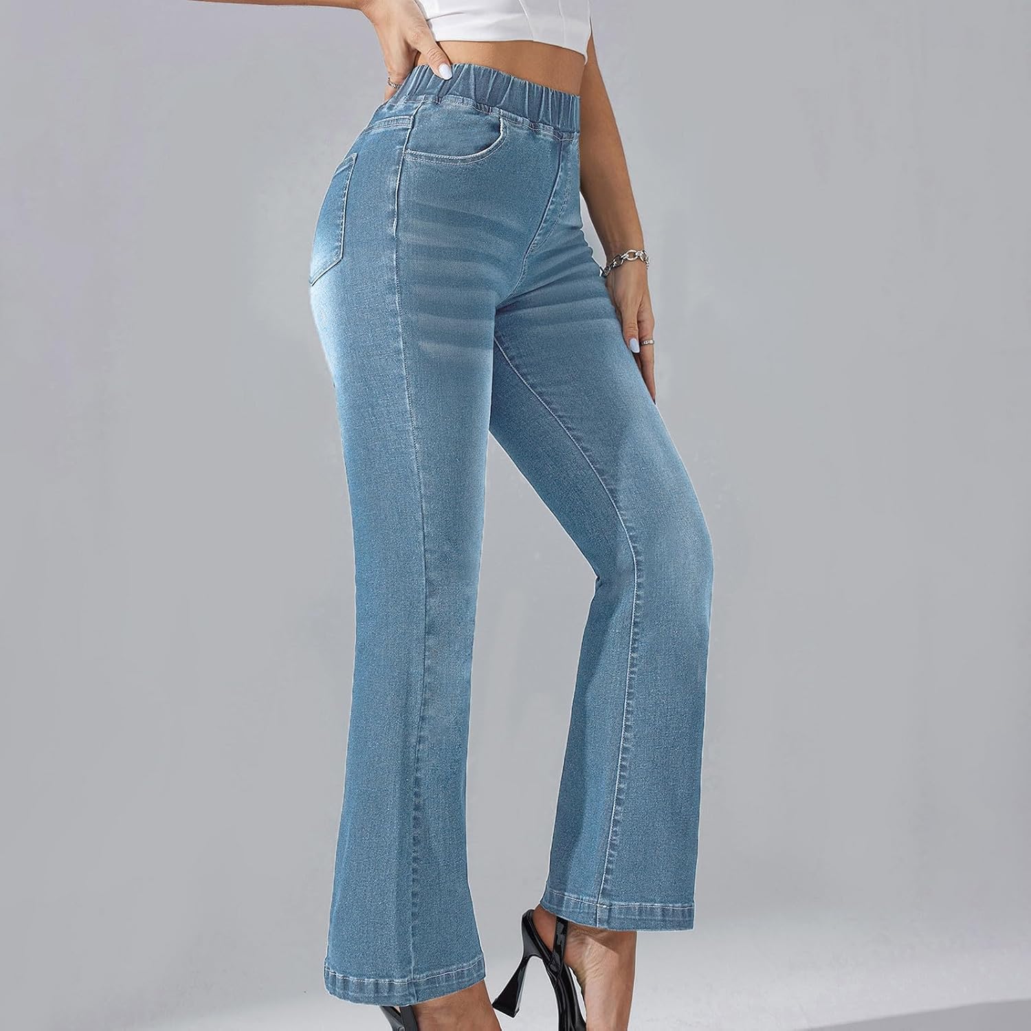 Flare Jeans for Women Trendy Denim Pants Stretchy High Waisted Bell Bottom Skinny Boot Cut Jeans Legging with Pocket