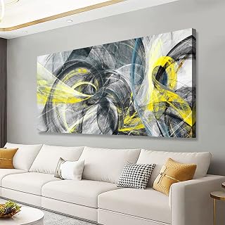 Yellow and Black Abstract Pictures Canvas Wall Art for Living room Bedroom Wall Decor,Smart Line Wall Art Print Paitnings for home Decor,Morden Artwork An Inspirational Picture Full of Imagination Canvas Art Stretched Ready to Hang-20x40inches