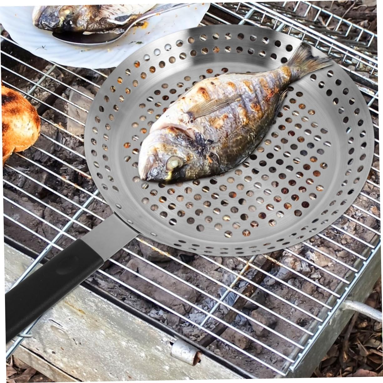 Cabilock Detachable Handle Bbq Roasting Pan Stainless Steel Flat Grill Tray for Outdoor Grilling and Cooking Meat Vegetables Seafood Easy to Clean Portable Barbecue Plate