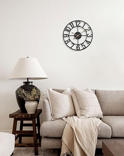 Miniatura 2 de Relojes de pared de granja de 14 pulgadas para decoración de sala de estar, reloj de pared analógico silencioso a pilas, reloj de pared moderno