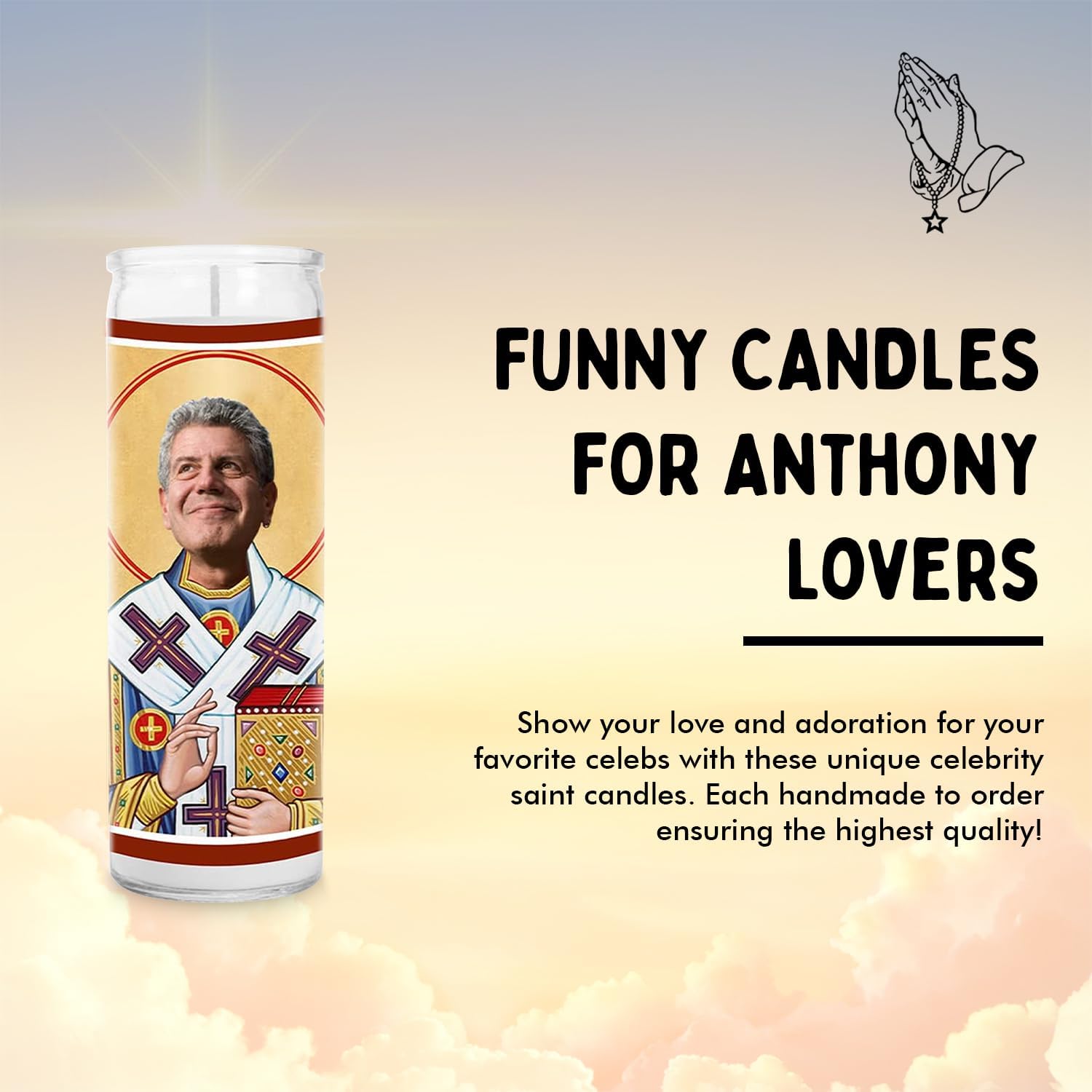 Anthony Celebrity Glass Jar Candle – Unscented Handmade Soy Wax Votive Candle – Unique Gift for Food Lovers – Home Decor Collectible for Living Room & Office – 8 Inch