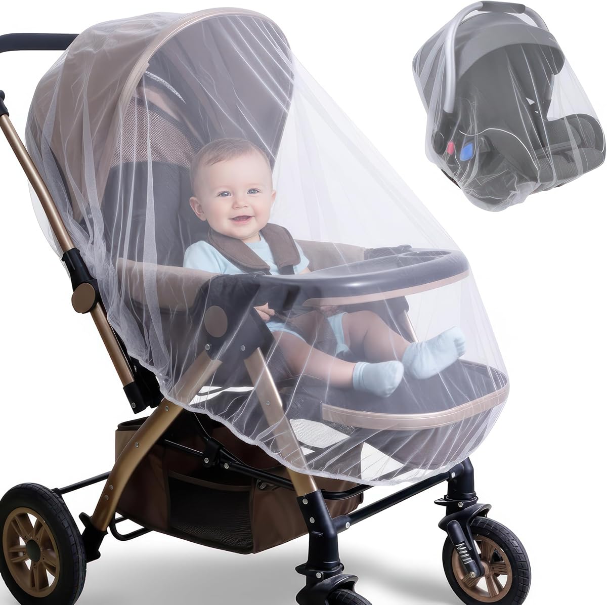 Mosquitera para bebé para cochecito, asiento de automóvil y moisés – Red premium contra insectos para bebés para corredores, portabebés y Pack N Play – Toldo para niños pequeños y embalaje de regalo | Toldo para insectos para Jogger, Carrier y Pack N Play – Embalaje de regalo para niños pequeños