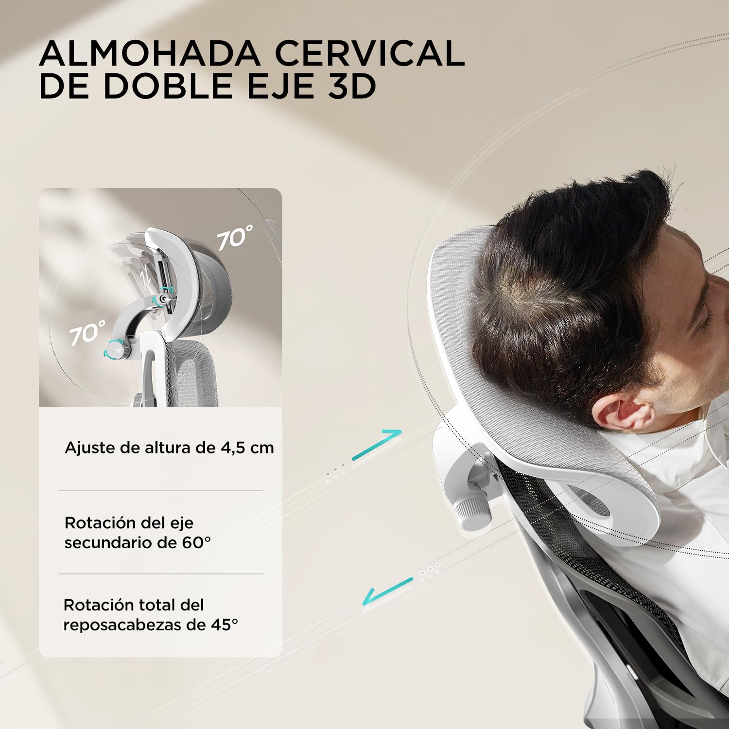 Hbada E3 Air Silla de Oficina Ergonomica - Soporte Lumbar Dinámico de 3 Zonas, Reposacabezas 3D y Brazos 4D, Silla Ergonomica Escritorio Sin Pedales (Gris)