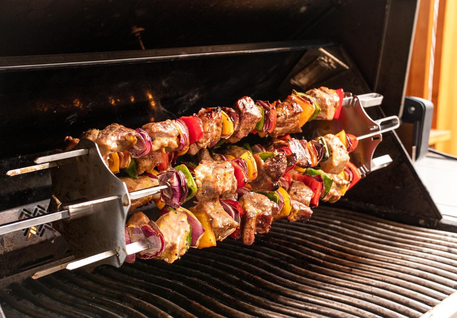 Grillfürst shashlik set para espetón giratorio y asador 60cm -Parrilla Barbacoa Giratorio - Brochetas para Asador de Barbacoa de Acero Inoxidable - Pincho Giratorio para Barbacoa Parrilla