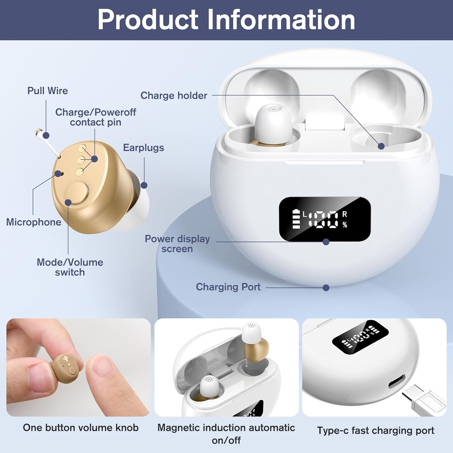 Mini Rechargeable Senior Digital Sound Amplifier with Noise Reduction Portable Charging Case (Pair) (PSAP)