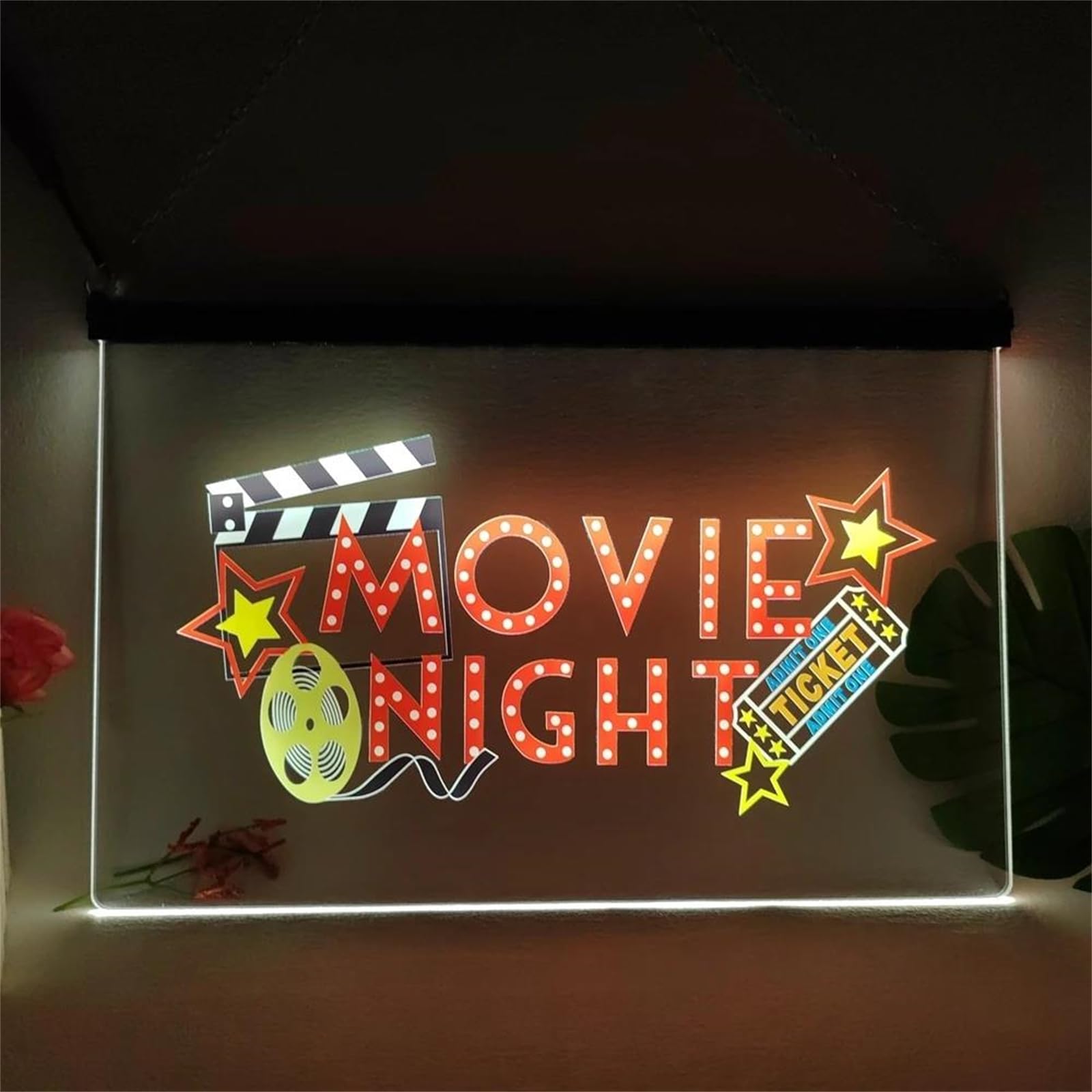 REWIS Insegna al Neon a LED per la Serata Cinema, luci al Neon Multicolori Personalizzate alimentate Tramite USB con dimmer, per Cinema Bar Night Club Appeso a Parete Decorativo dimmerabile,30x20cm